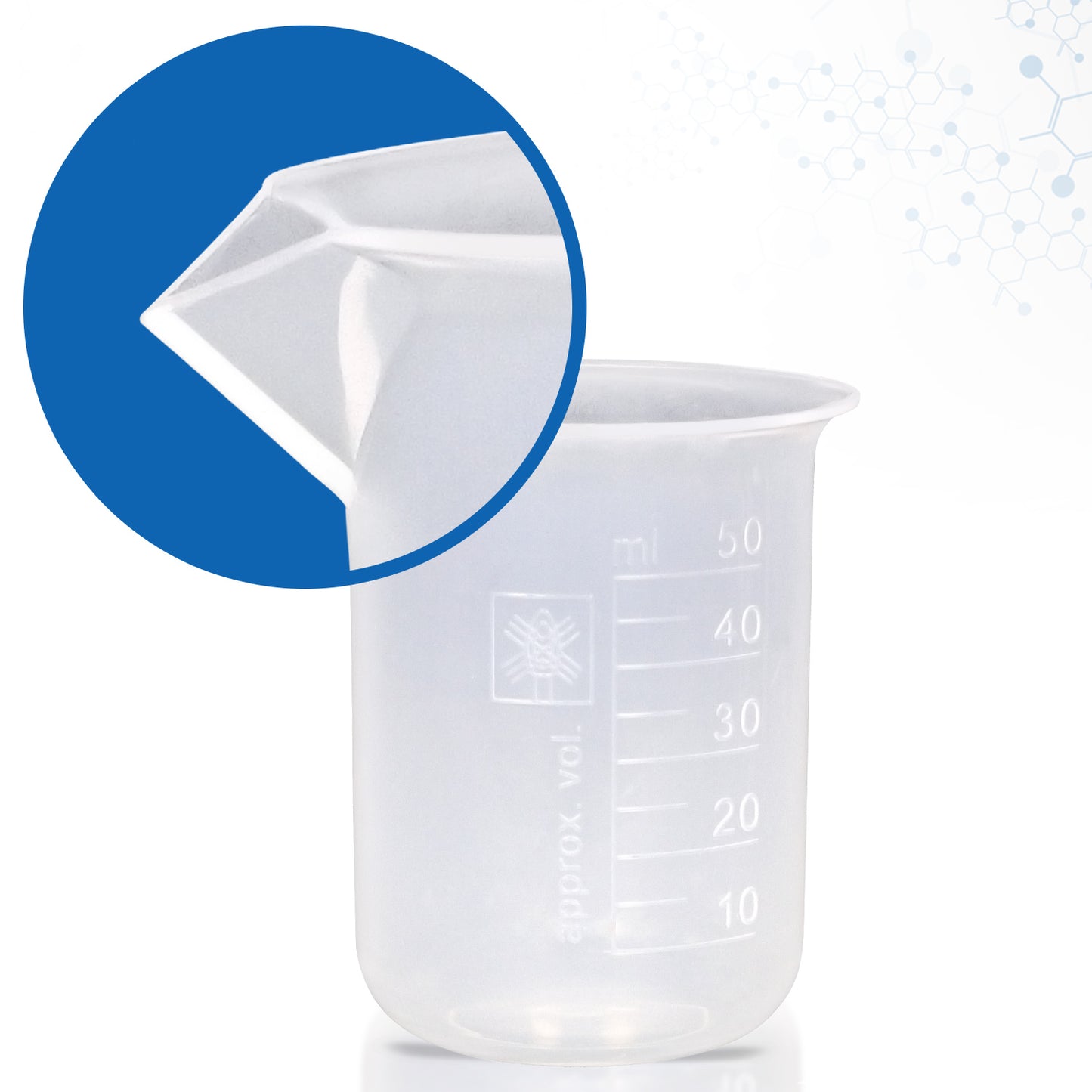 Supertek Beaker, Polypropylene 50 ml (12 beakers per Package)
