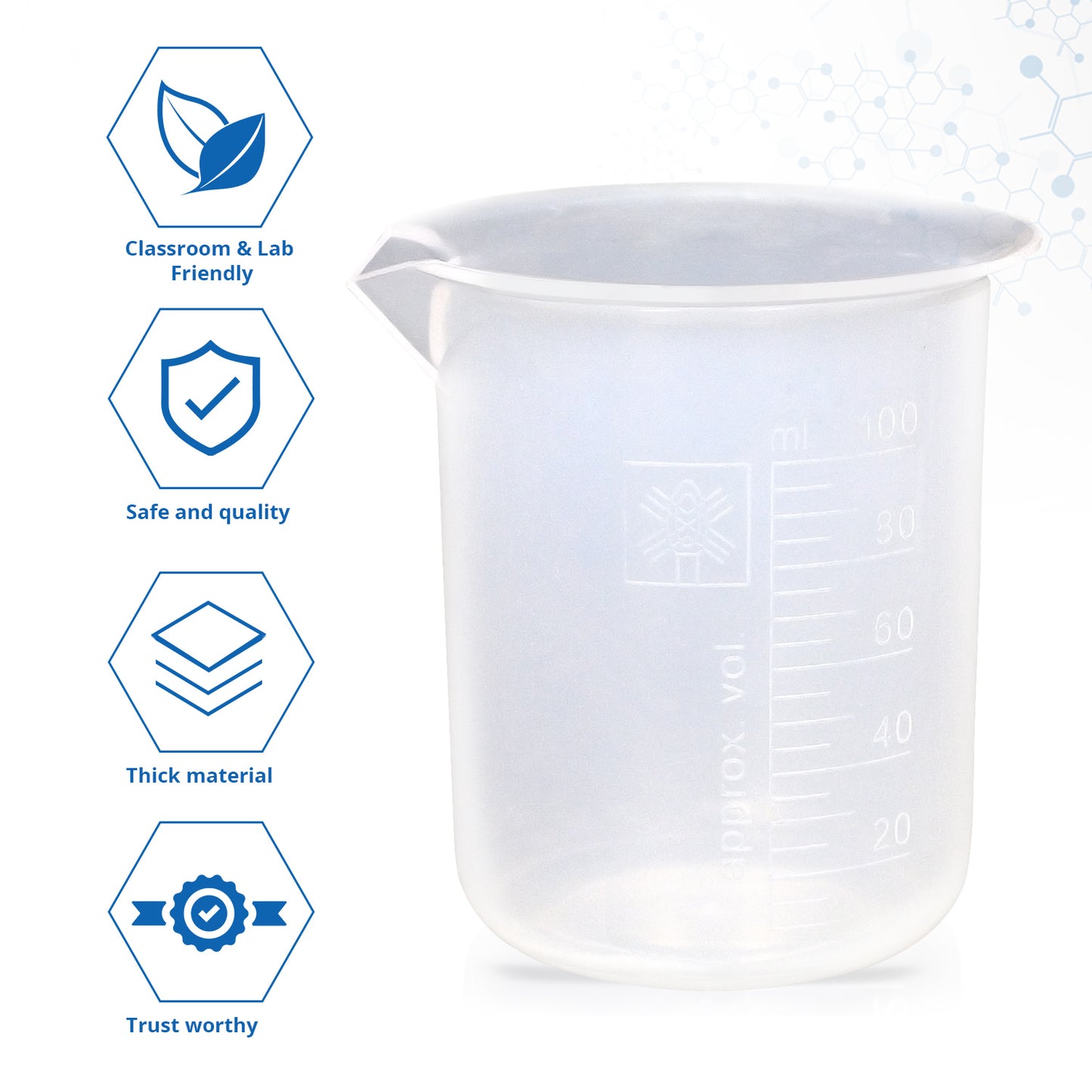 Supertek Beaker, Polypropylene 100 ml (12 beakers per Package)