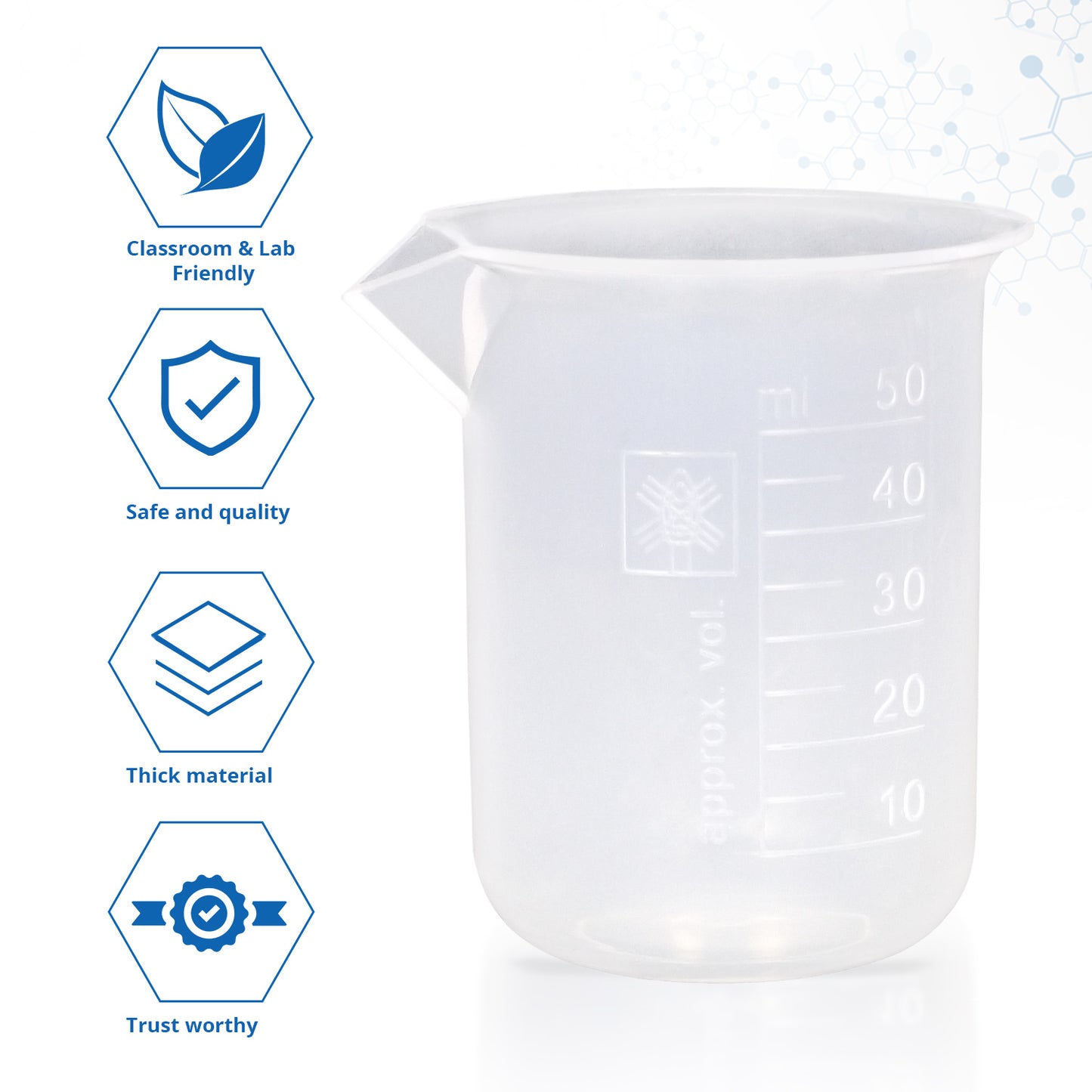 Supertek Beaker, Polypropylene 50 ml (12 beakers per Package)