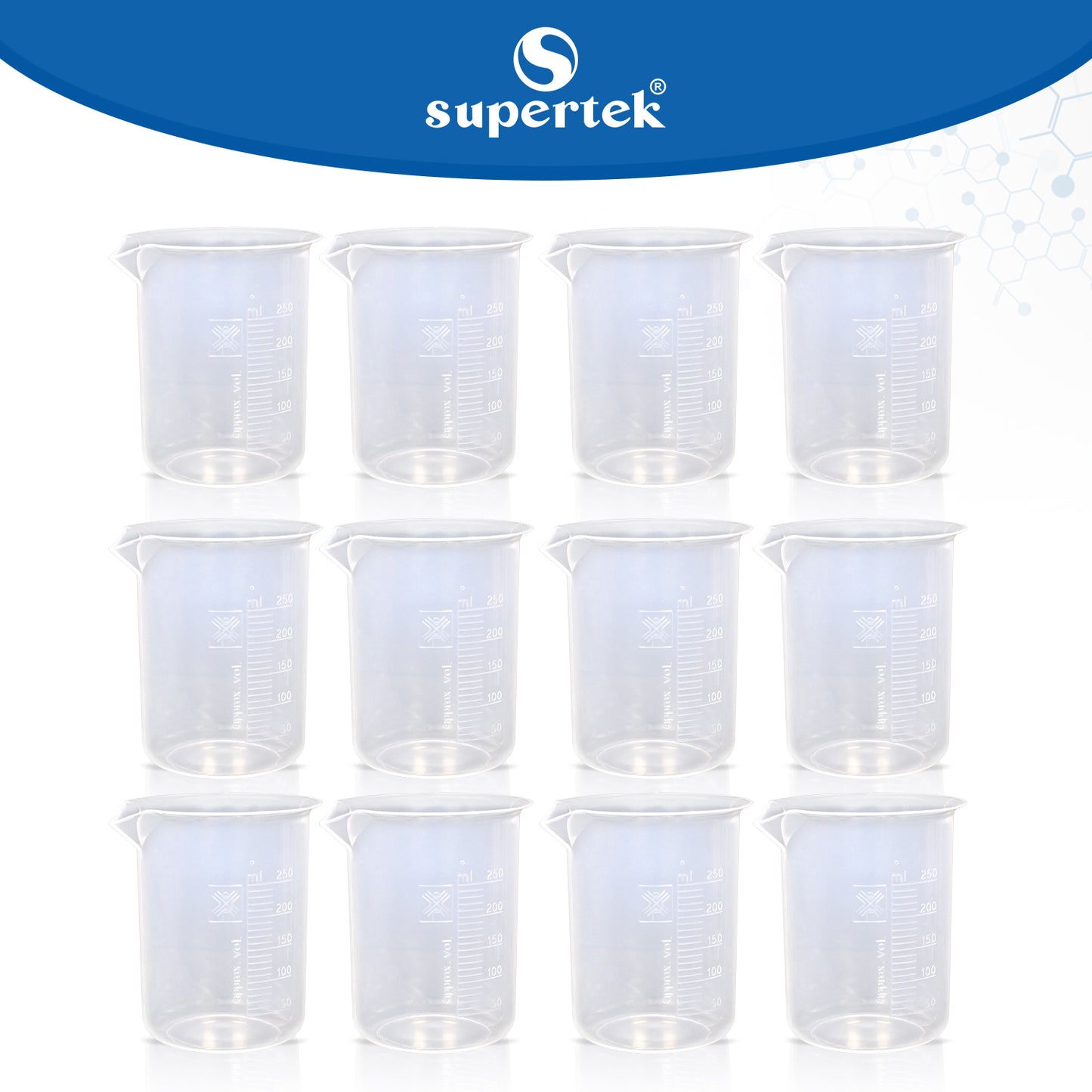 Supertek Beaker, Polypropylene 250 ml (12 beakers per Package)
