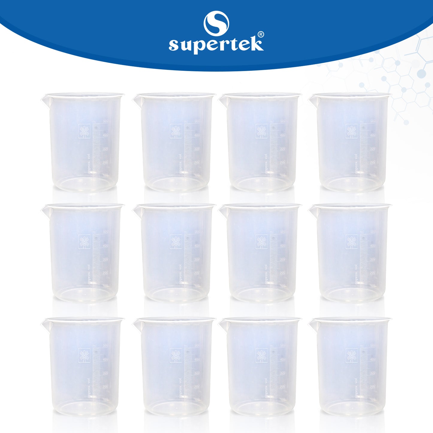 Supertek Beaker, Polypropylene 500 ml (12 beakers per Package)