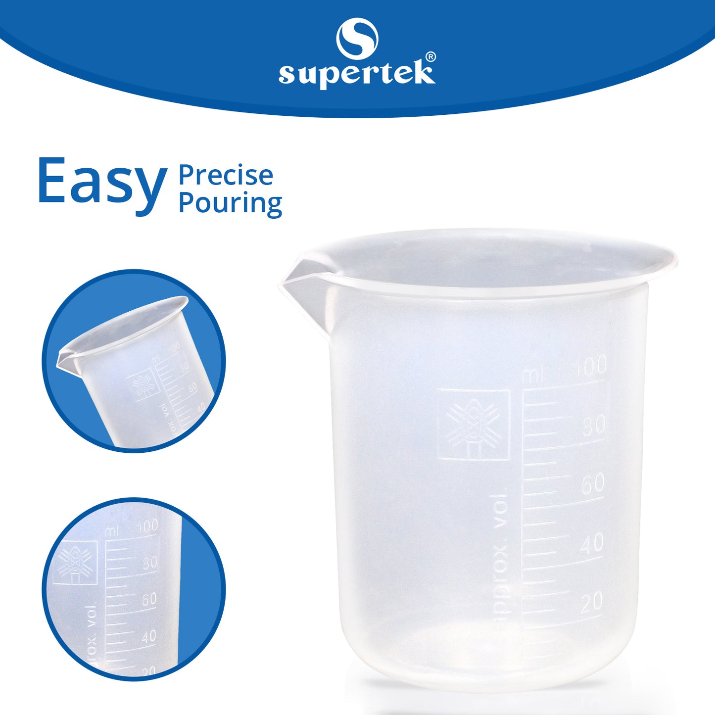 Supertek Beaker, Polypropylene 100 ml (12 beakers per Package)