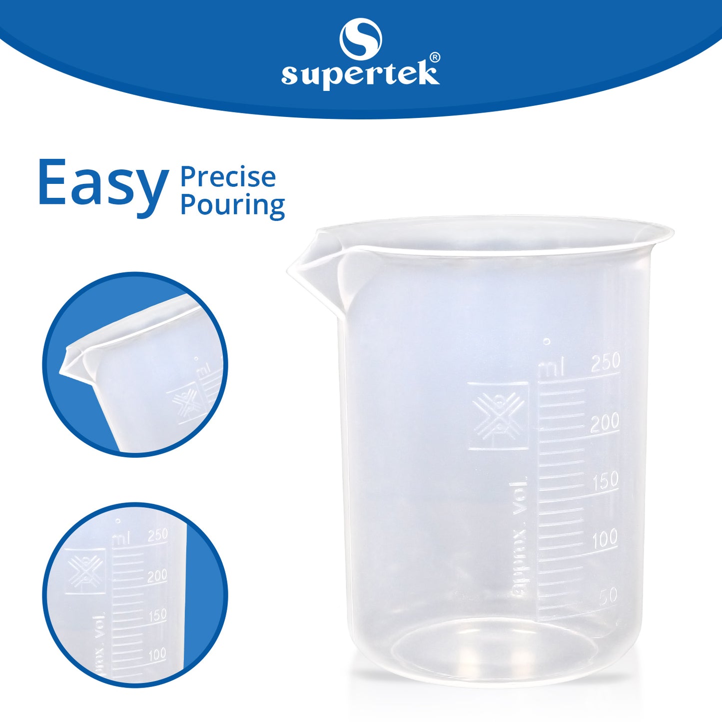 Supertek Beaker, Polypropylene 250 ml (12 beakers per Package)