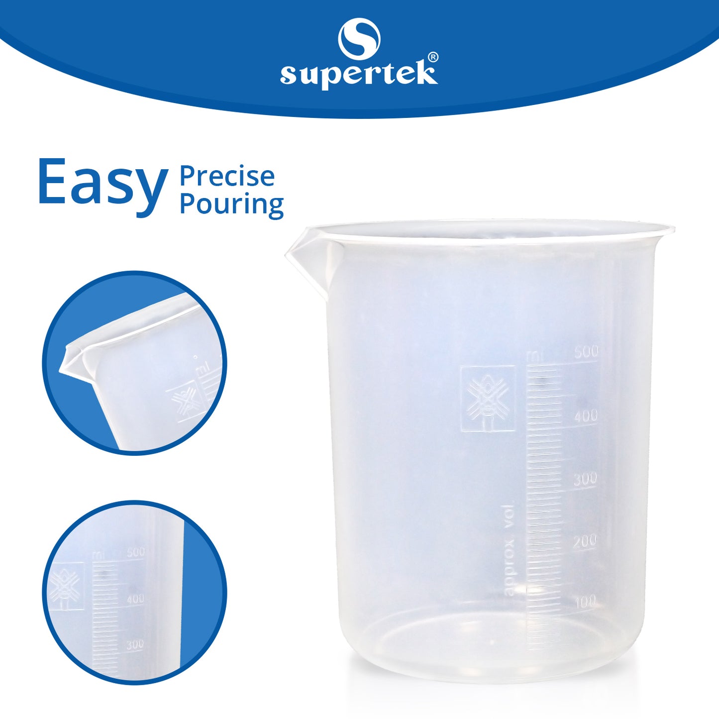 Supertek Beaker, Polypropylene 500 ml (12 beakers per Package)