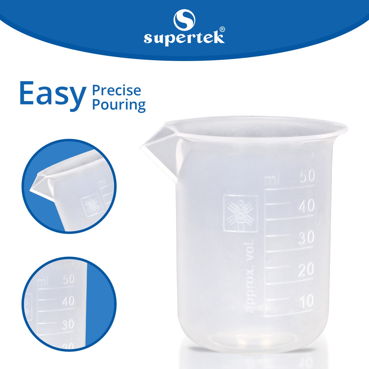 Supertek Beaker, Polypropylene 50 ml (12 beakers per Package)