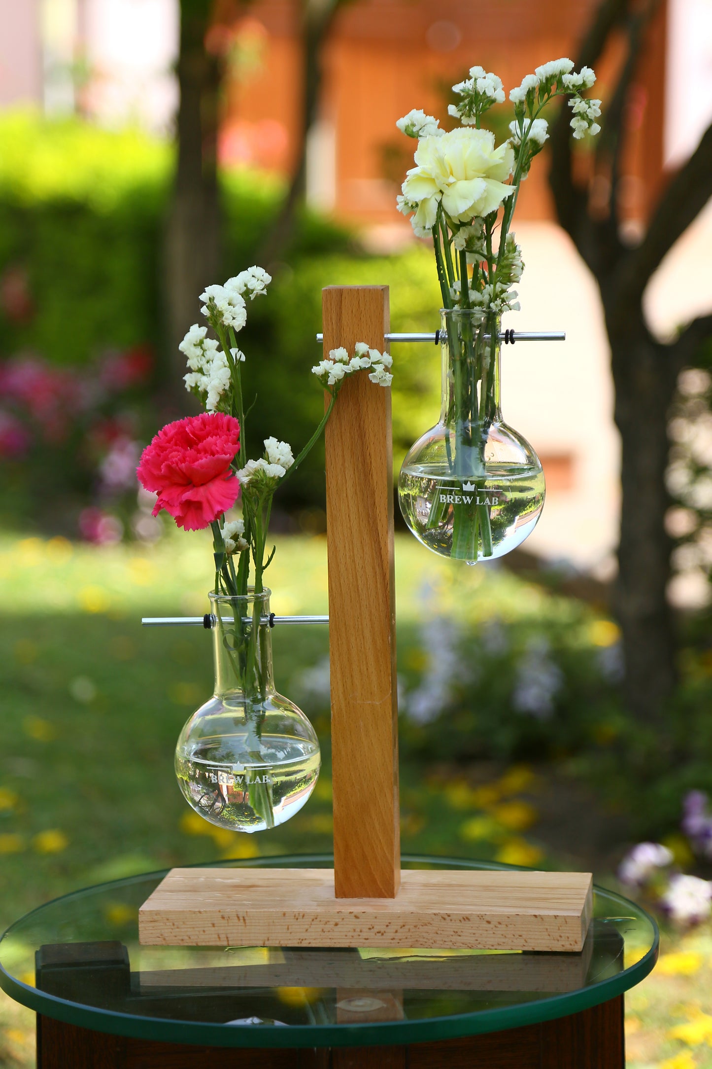 Brew Lab - Wooden Flask Planter with Round Bottom Flask (Double)