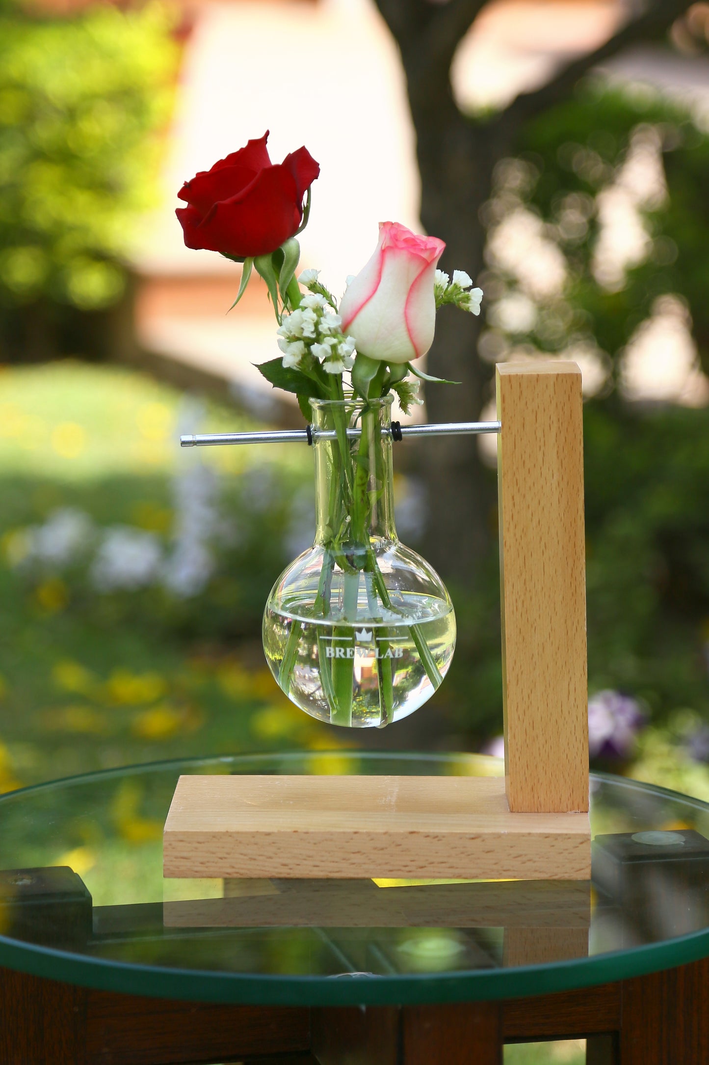 Brew Lab - Wooden Flask Planter with Round Bottom Flask (Single