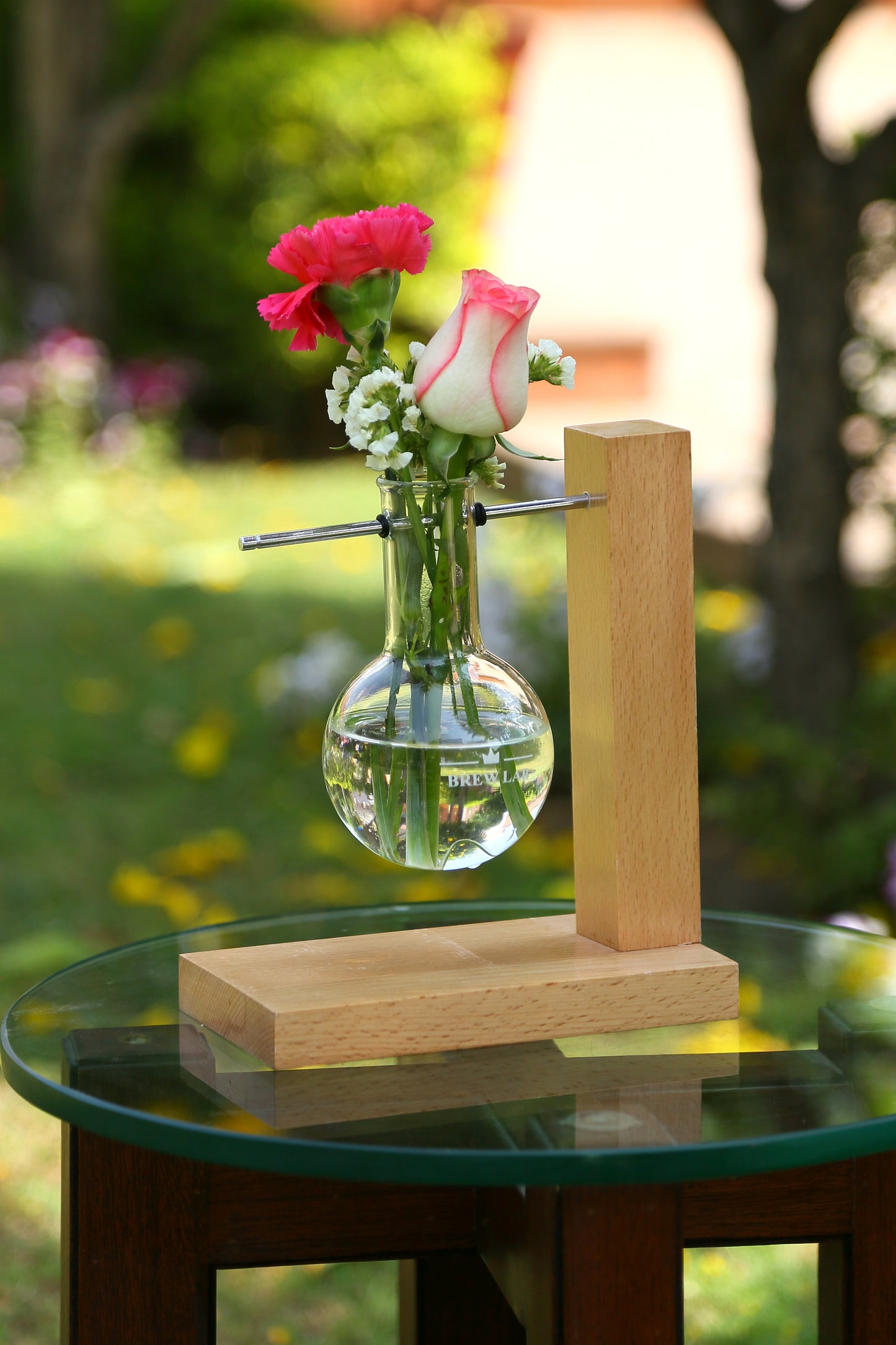 Brew Lab - Wooden Flask Planter with Round Bottom Flask (Single