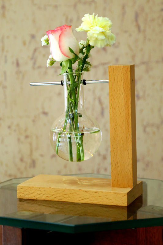 Brew Lab - Wooden Flask Planter with Round Bottom Flask (Single