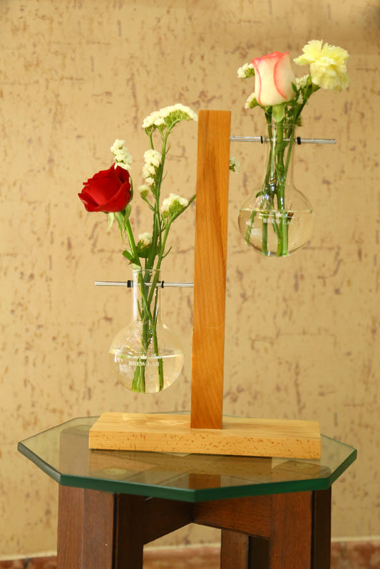Brew Lab - Wooden Flask Planter with Round Bottom Flask (Double)