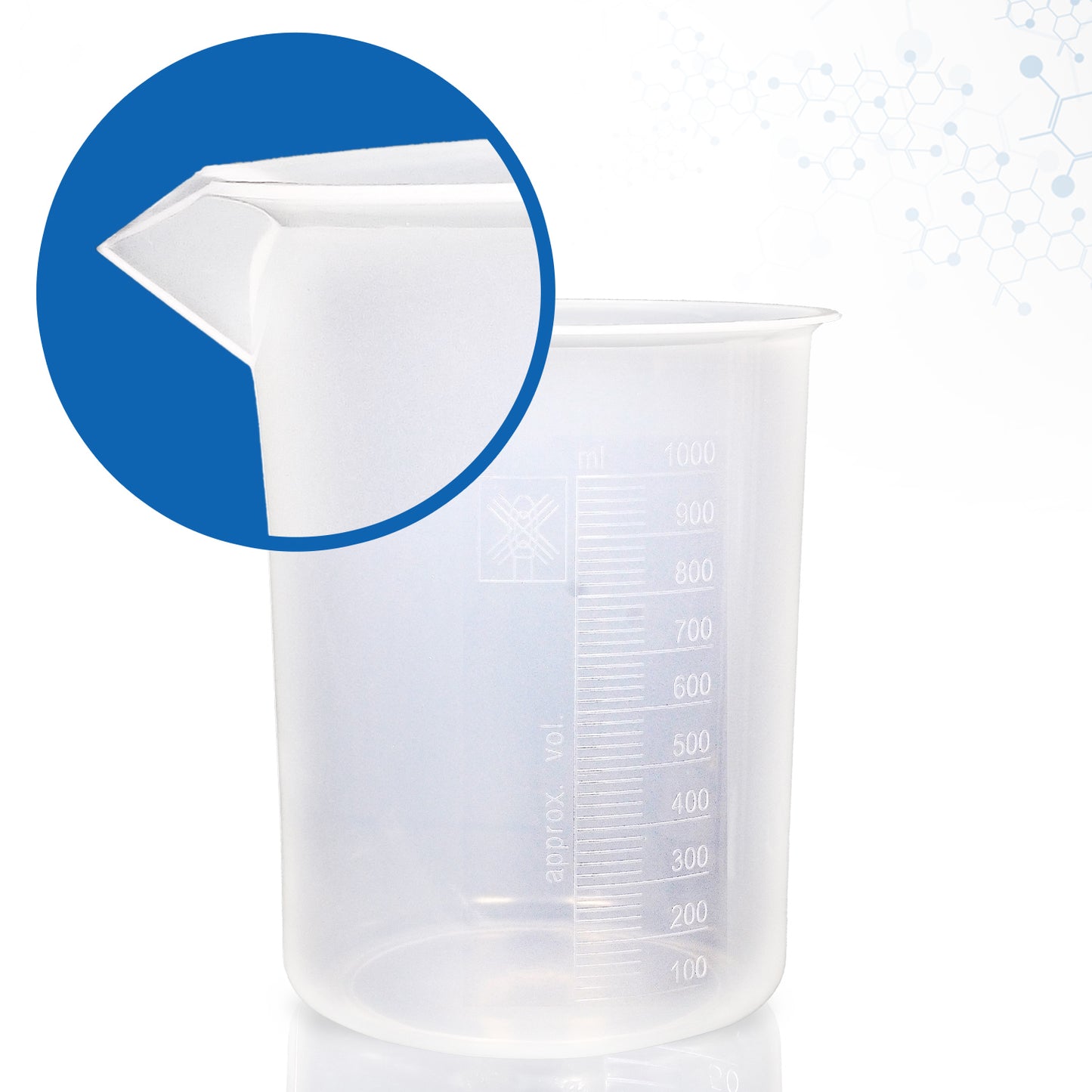 Supertek Premium Polypropylene Beaker Set | 1000ml Capacity - Pack of 6 Beakers for Laboratory, Science Experiments