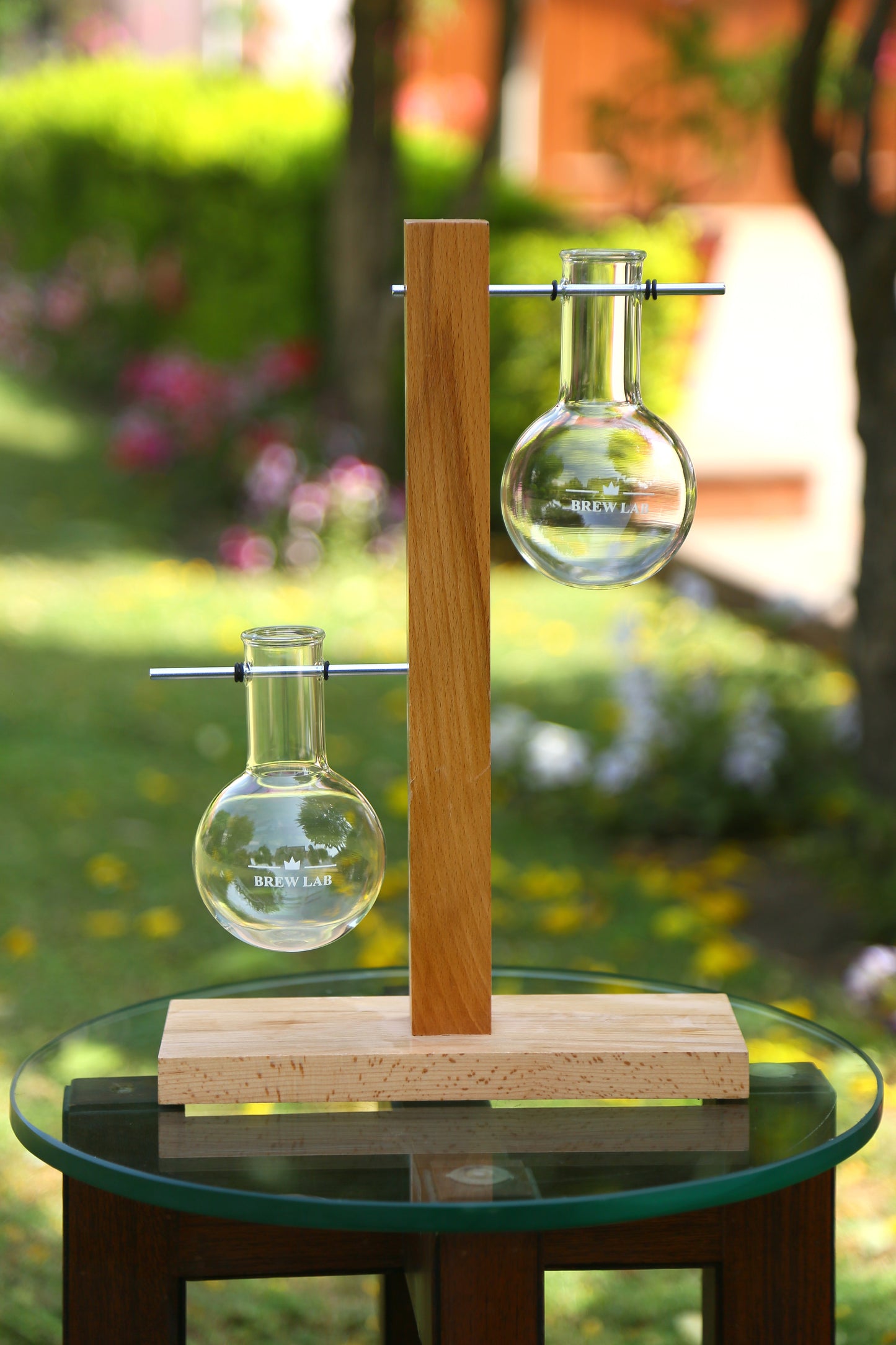 Brew Lab - Wooden Flask Planter with Round Bottom Flask (Double)